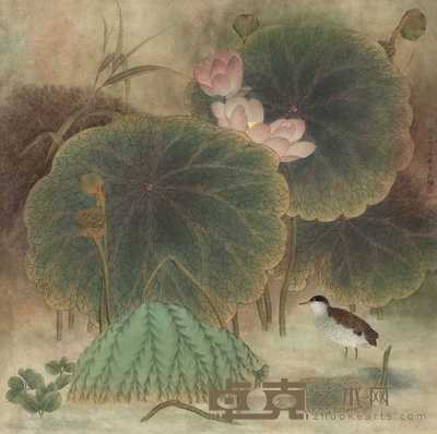 孙骥 2003年作 荷塘佳禽 镜心 65×65cm